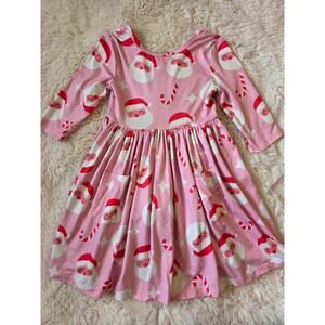 Mila & Rose Soft Pink Santa Candy Cane Christmas Twirl Dress 4t pockets